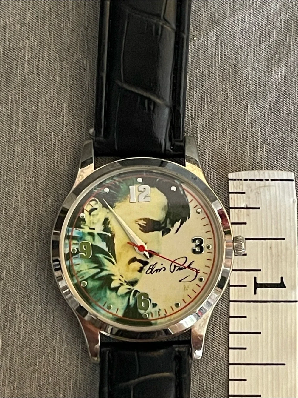 Elvis Presley 30th Anniversary Watch, Black Faux Leather Needs Battery Dated
